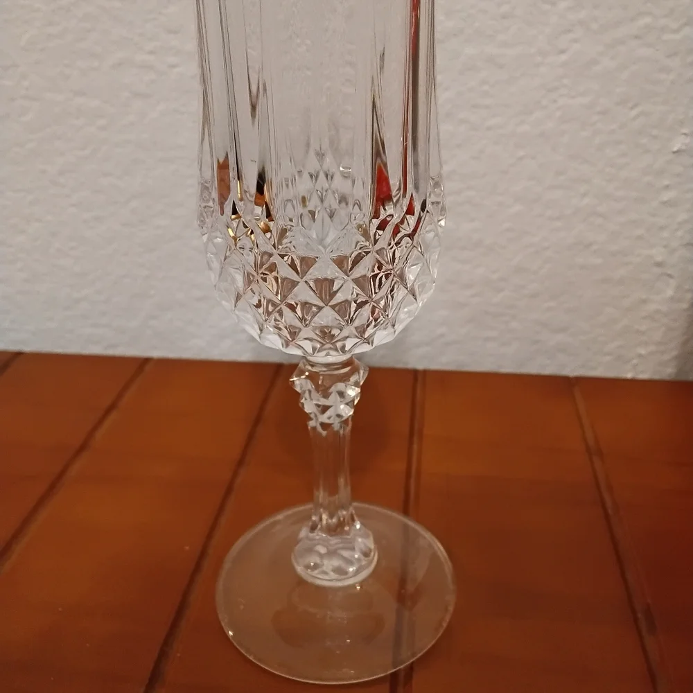 Vintage Cristal d'Arques 6 Longchamp Champagne Flutes French Diamond Cut Crystal